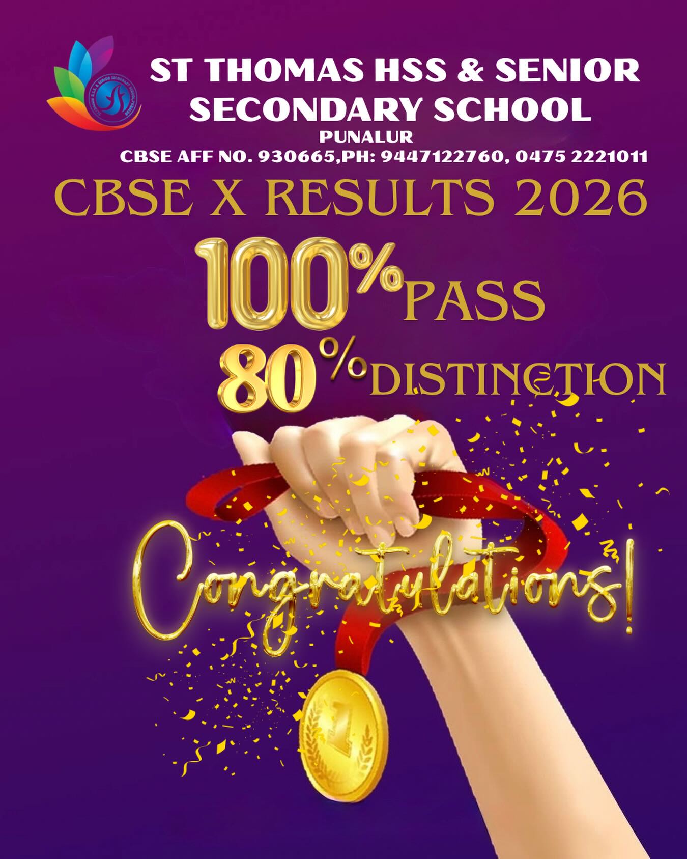 “Proud moment! Celebrating 100% success—our students shine, our school excels.”